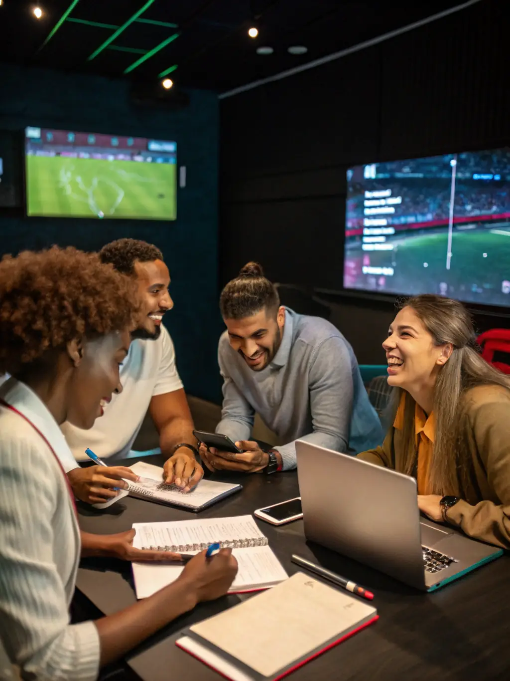 A collaborative workshop organized by CDOMS, showing representatives from different sports organizations brainstorming and sharing ideas, emphasizing partnership and innovation.